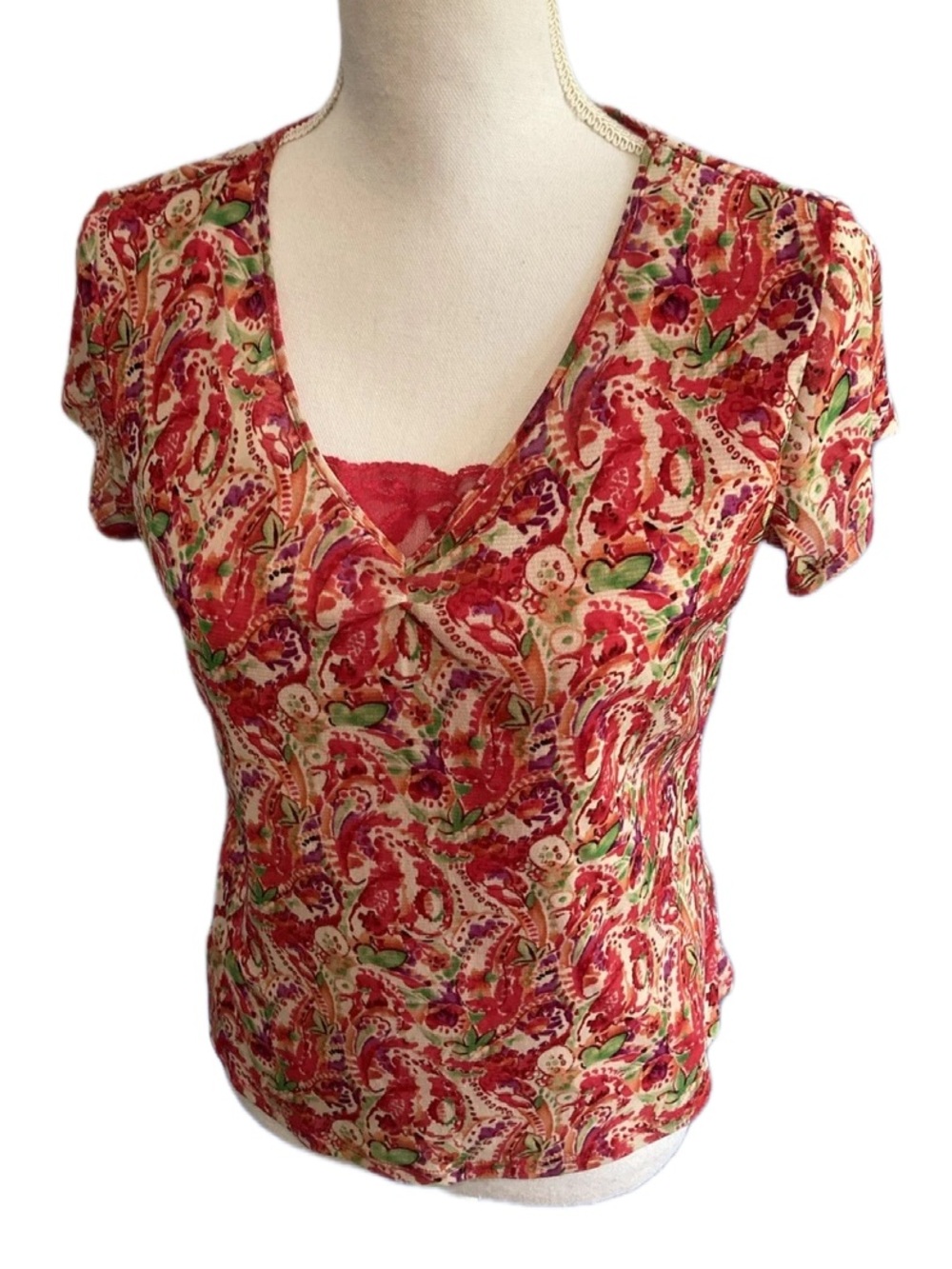 Vintage Crazy Horse Liz Claiborne Red Paisley V-Neck Blouse Top